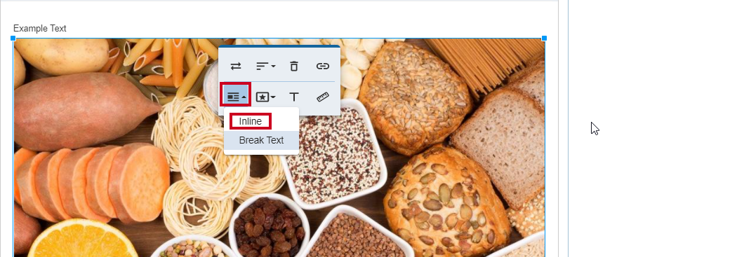 Use the Inline option in the Display dropdown menu to force text to wrap around the image.