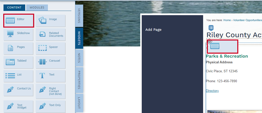 drag-and-drop editor widget