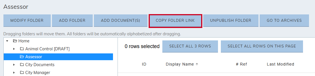 Copy folder link button.