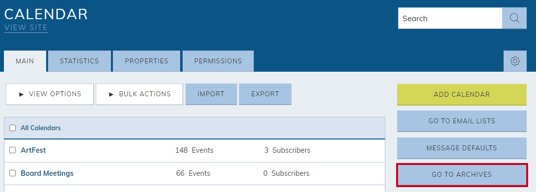 got to archives button
