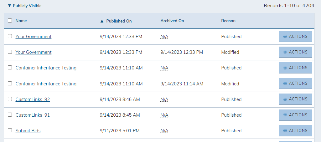 list of publicly visible archived pages.