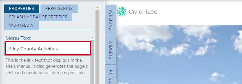 Menu text box.