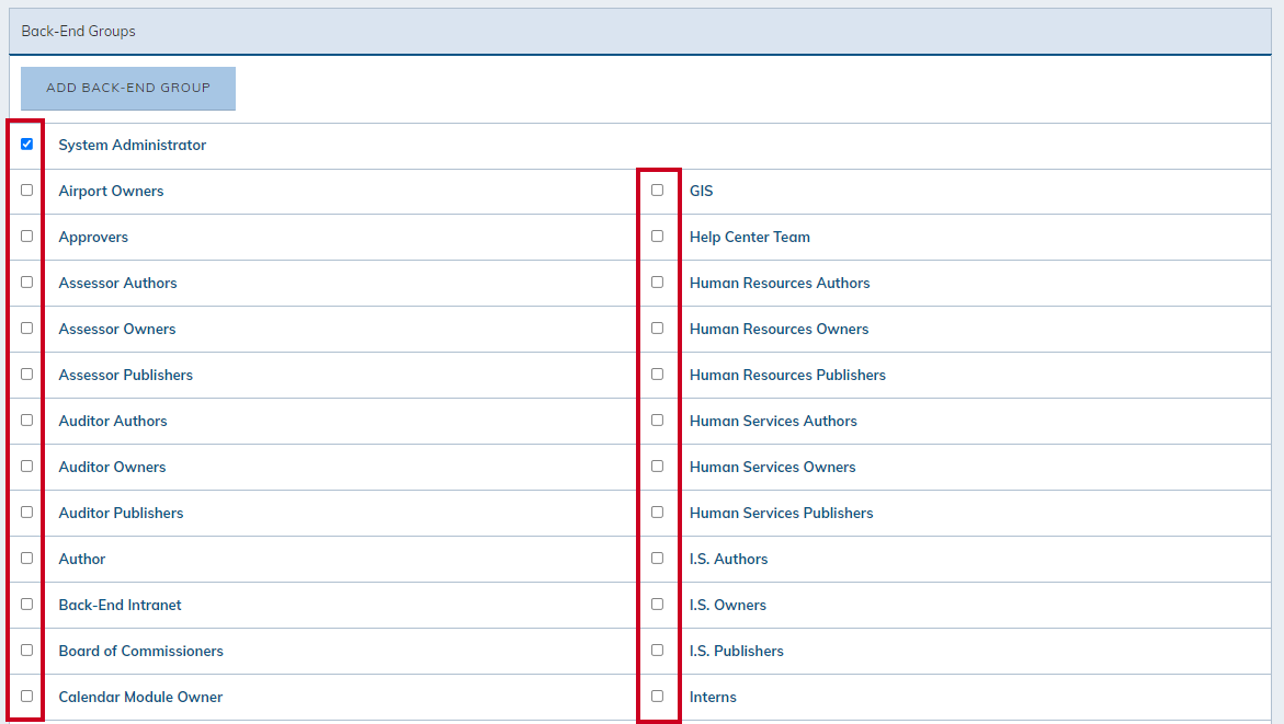 Back-end user permissions.