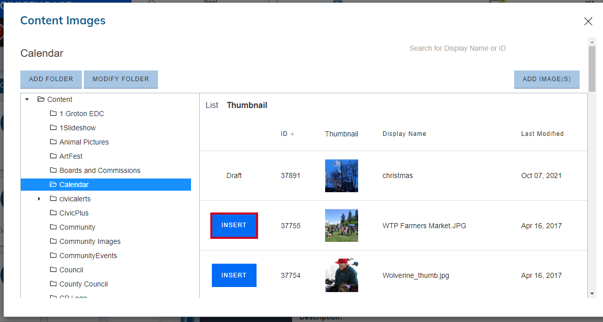 insert button next to image.