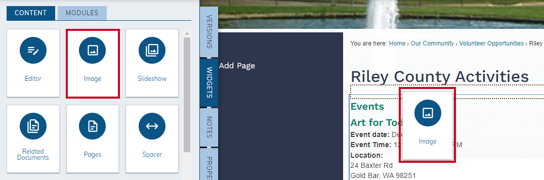 drag-and-drop image widget to page.
