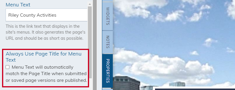 Always use page title for menu text checkbox.