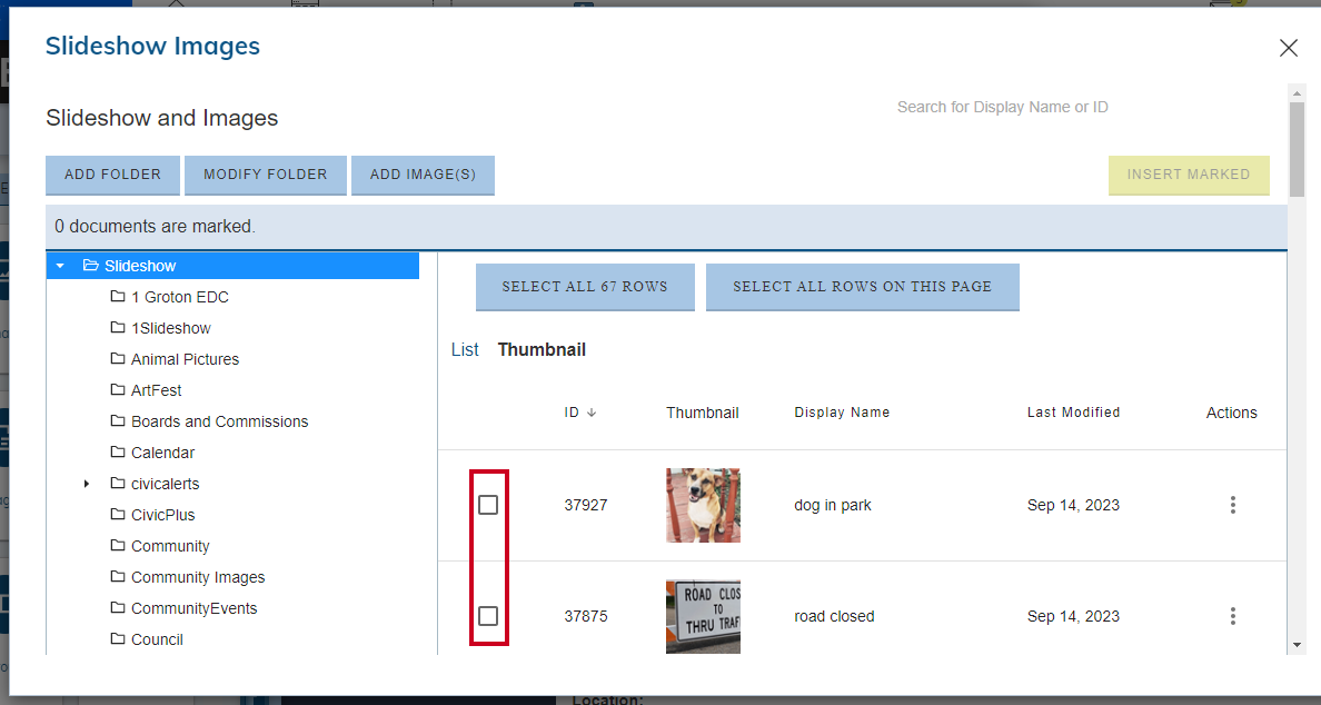 image checkboxes.