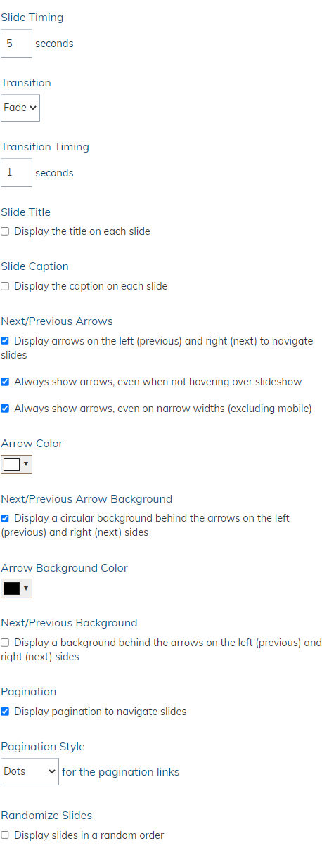 slideshow options