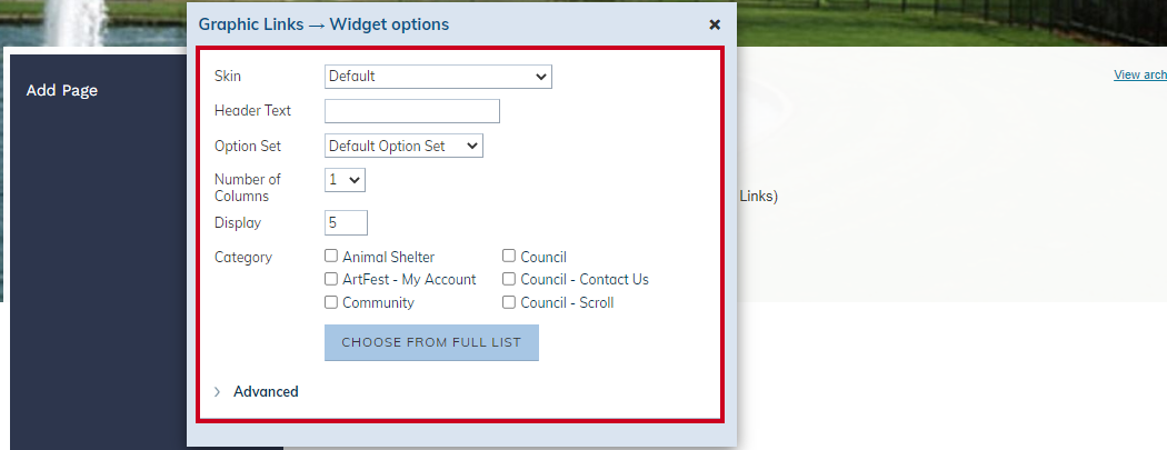 widget options
