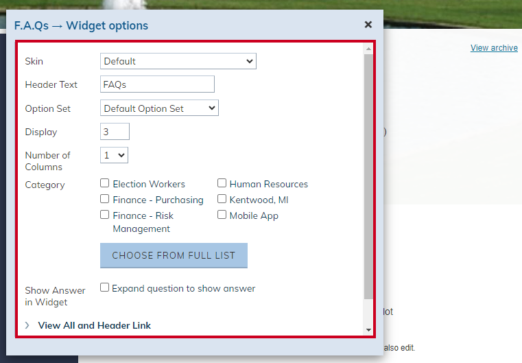 widget options
