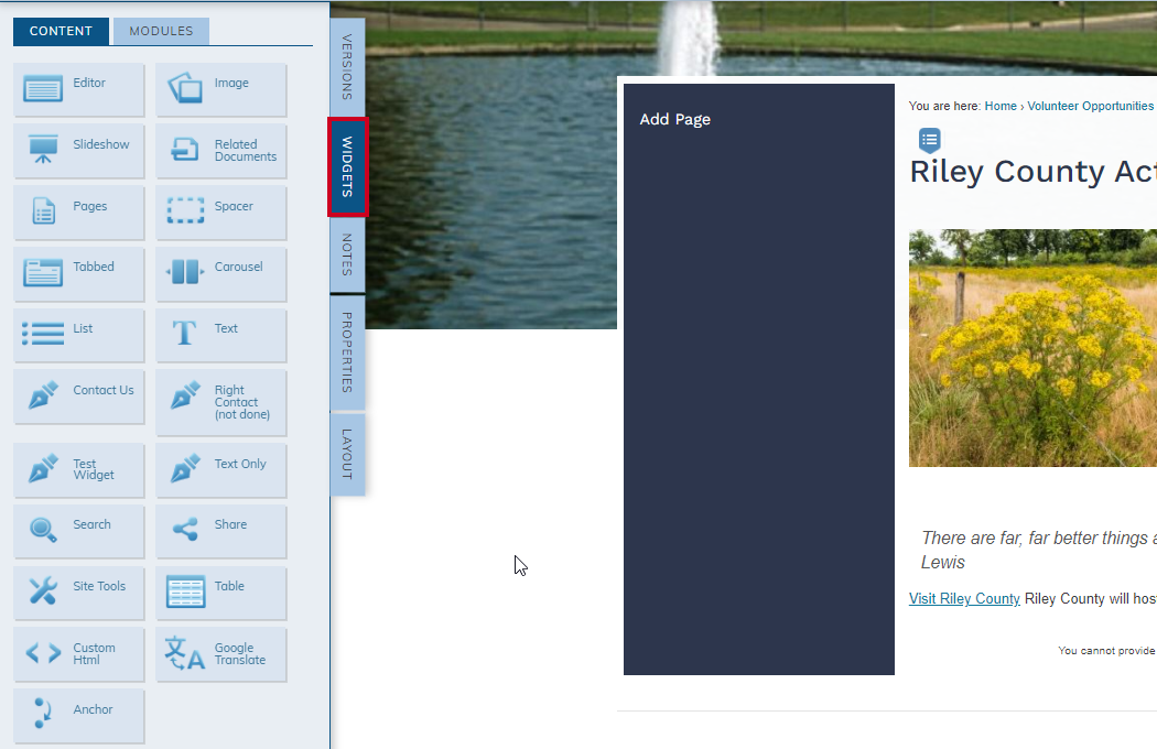 widgets tab