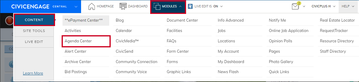 navigate to agenda center