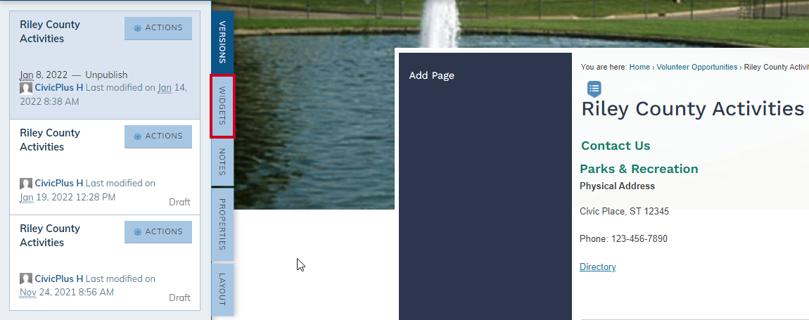 widgets tab