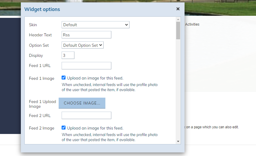widget options pop-up.