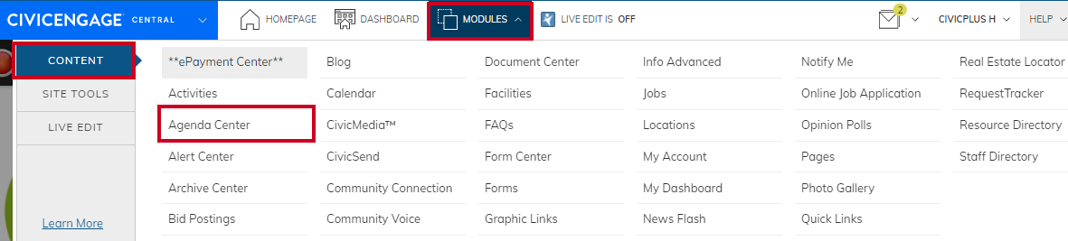 Navigate to agenda center