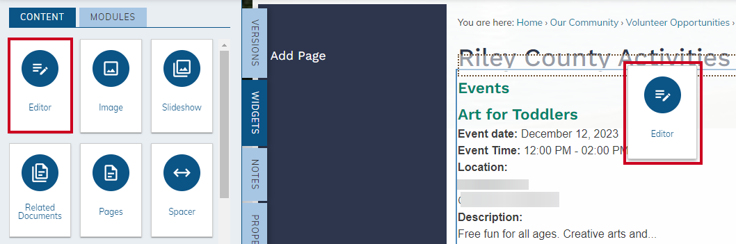 drag-and-drop editor widget