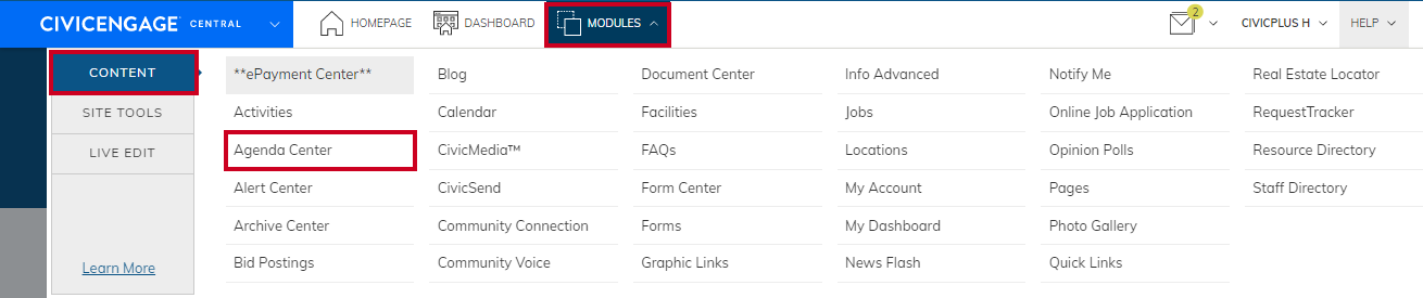navigate to agenda center