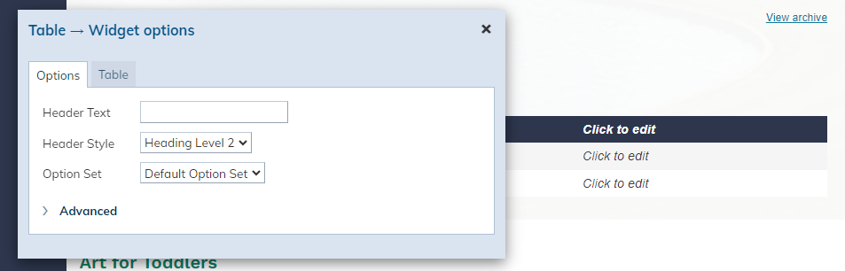 widget options