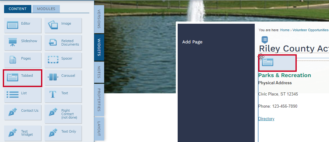 drag-and-drop tabbed widget