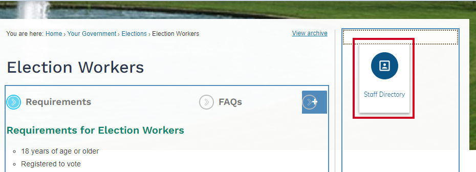 Staff directory widget being dropped onto Feature Column of page.