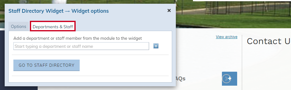 widget options departments and staff tab