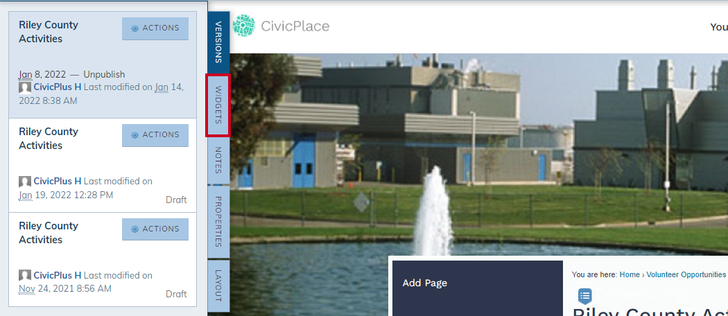 widgets tab