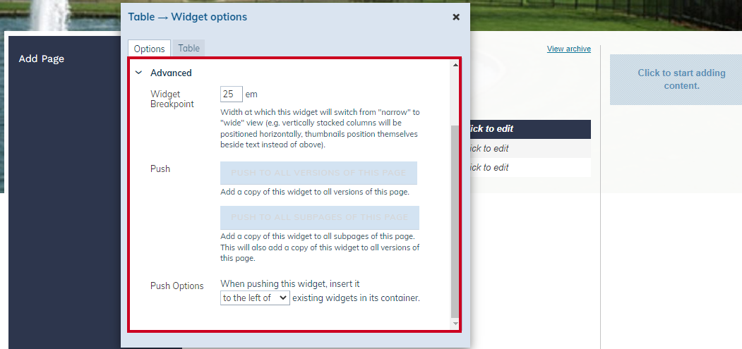 advanced widget options