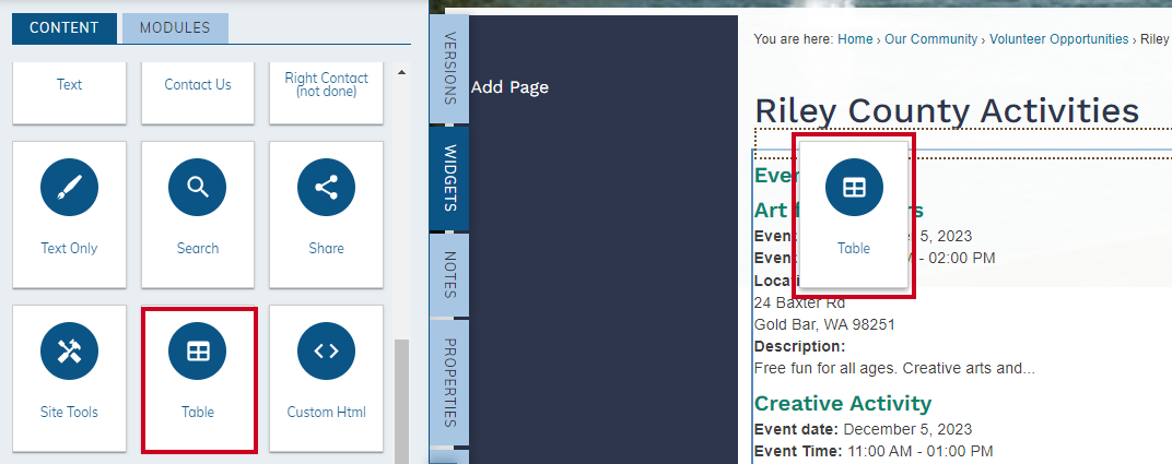 drag-and-drop table widget