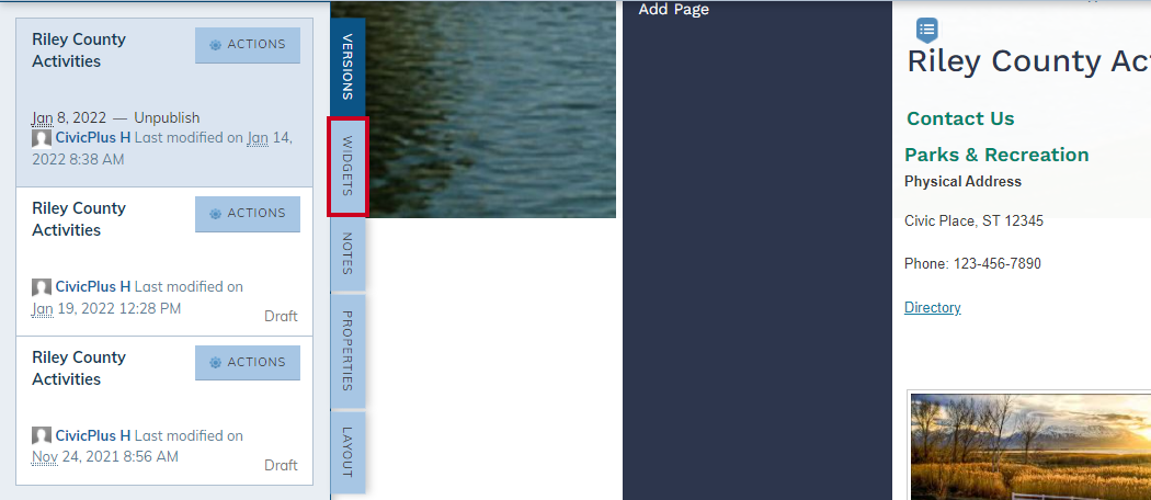 widgets tab.