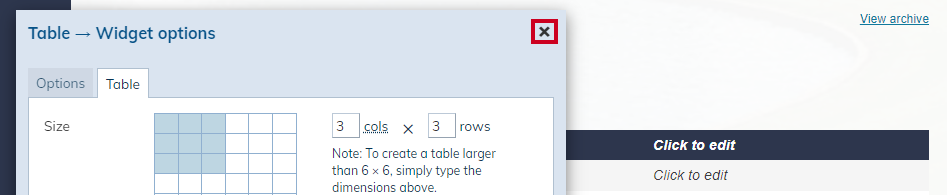 x to close and save options