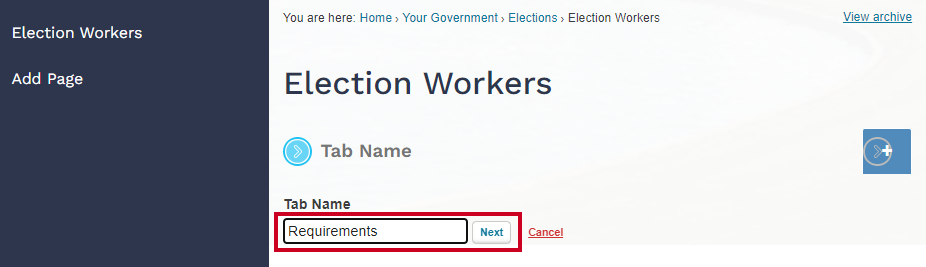 Tab Name field.