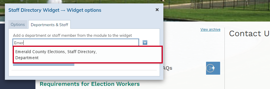 search bar for departments and staff members.