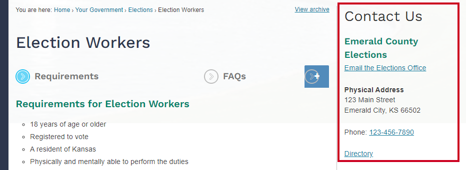Contact information example.