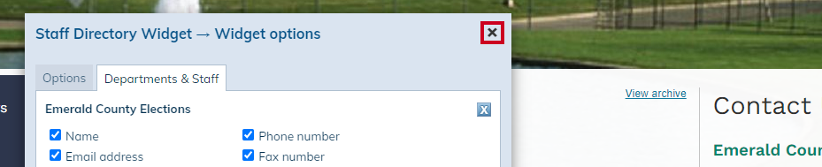 x to close and save options.
