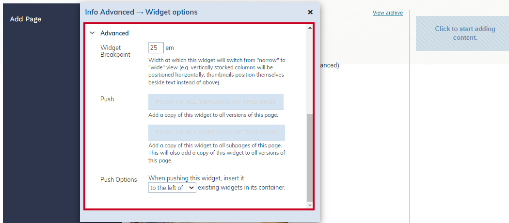 advanced widget options