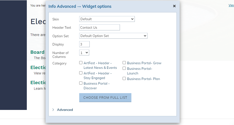 widget options