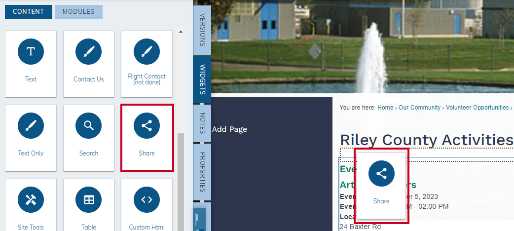 drag-and-drop the share widget.