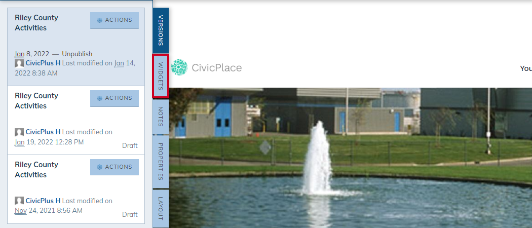 widgets tab