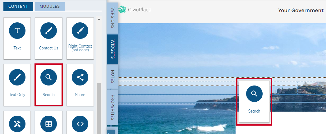 drag-and-drop search widget