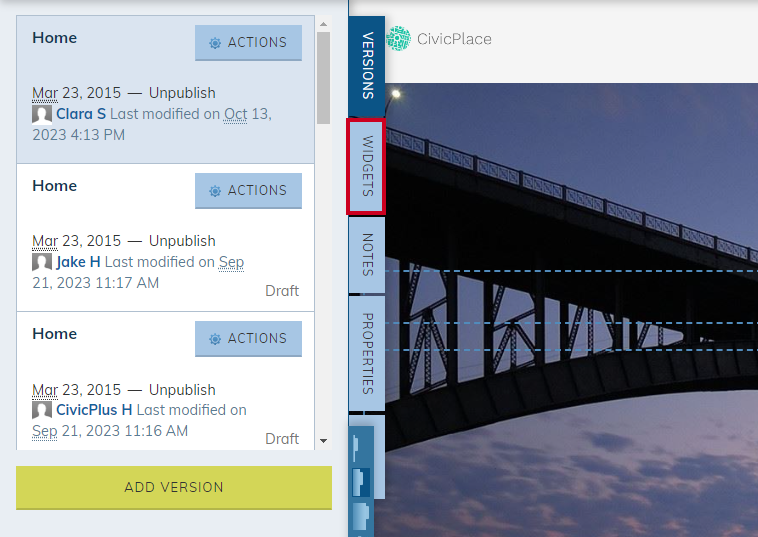 widgets tab