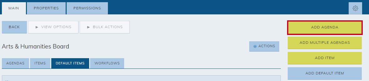 The Add Agenda button lets the user create new agendas for their meetings.