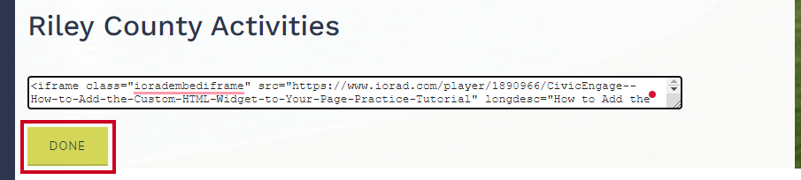 Done button under HTML field.