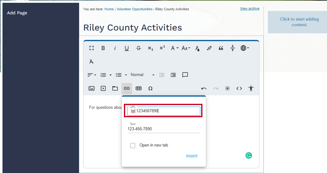 insert tel:phone number in URL