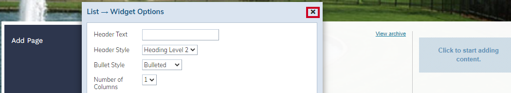 x to close and save options