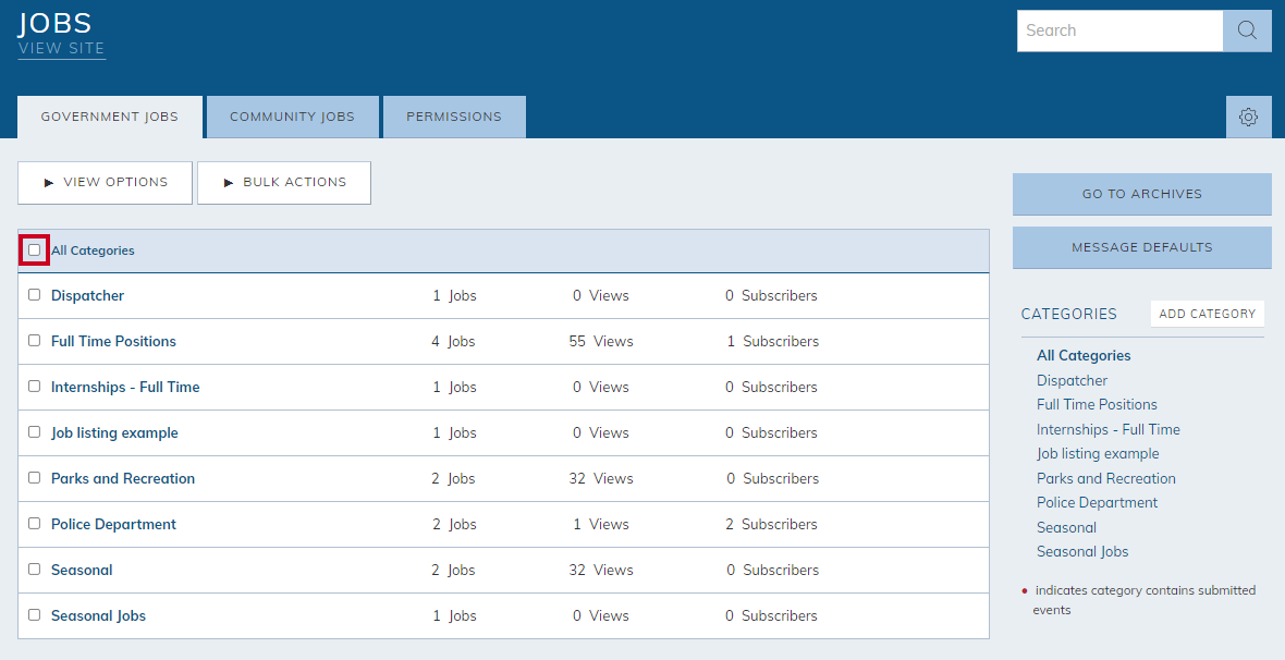 select all categories checkboxes