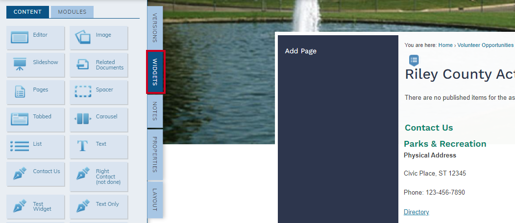 widgets tab