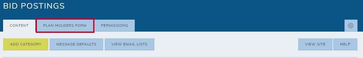 The plan holders form tab.