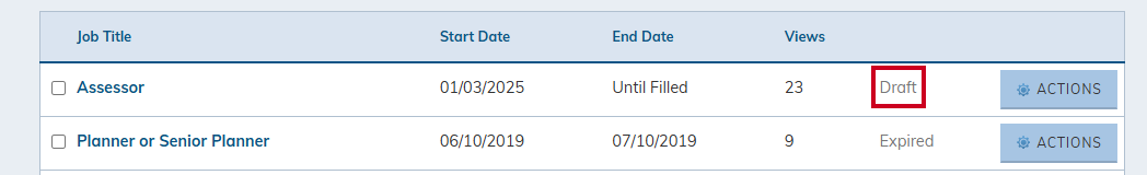 The job posting's Draft status.