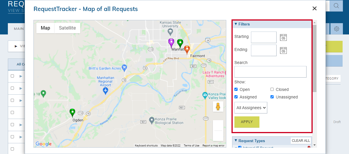 RequestTracker map of requests filter