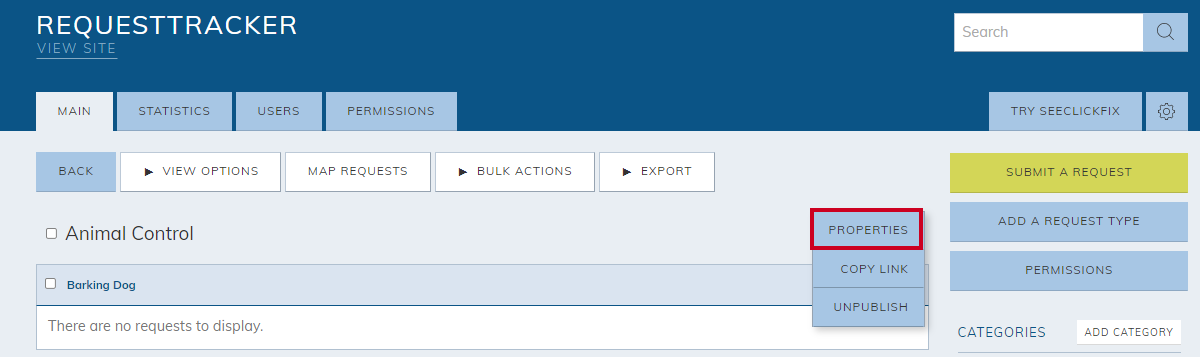 actions menu properties